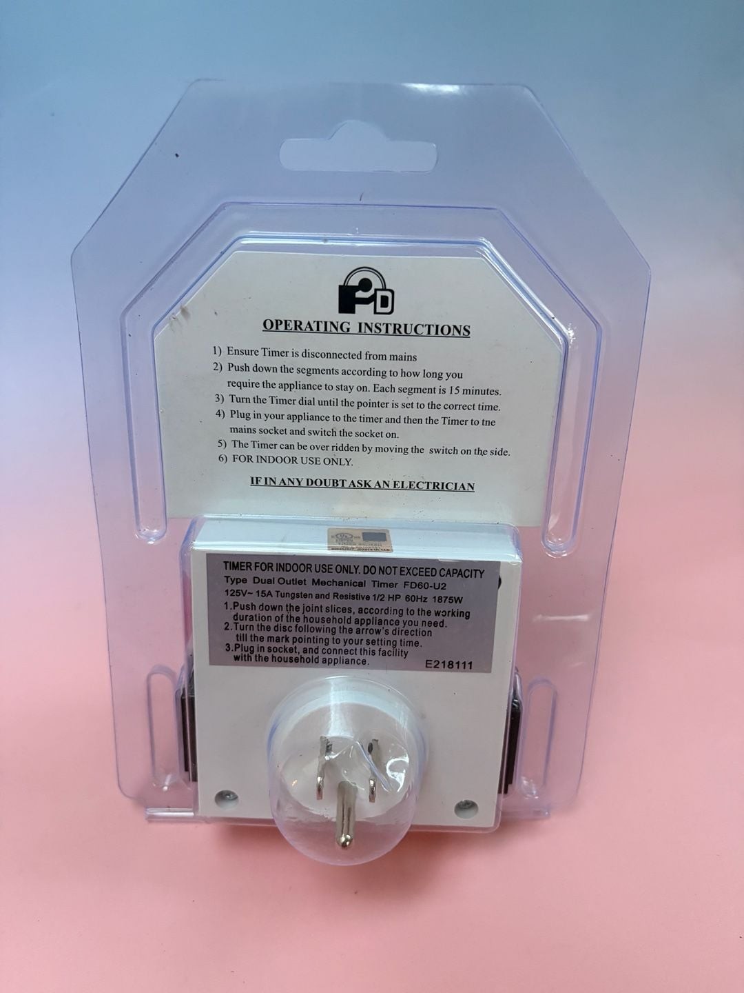 Bainian 24 Hour Plug-in Mechanical Timer FD60-U2 Dual Outlet