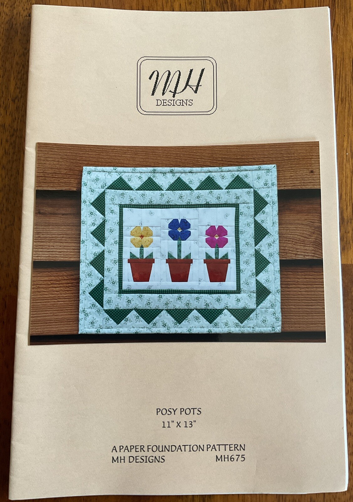 MH Designs Quilt Wall Hanging Pattern #MH675 - Posy Pots - 11”x13”