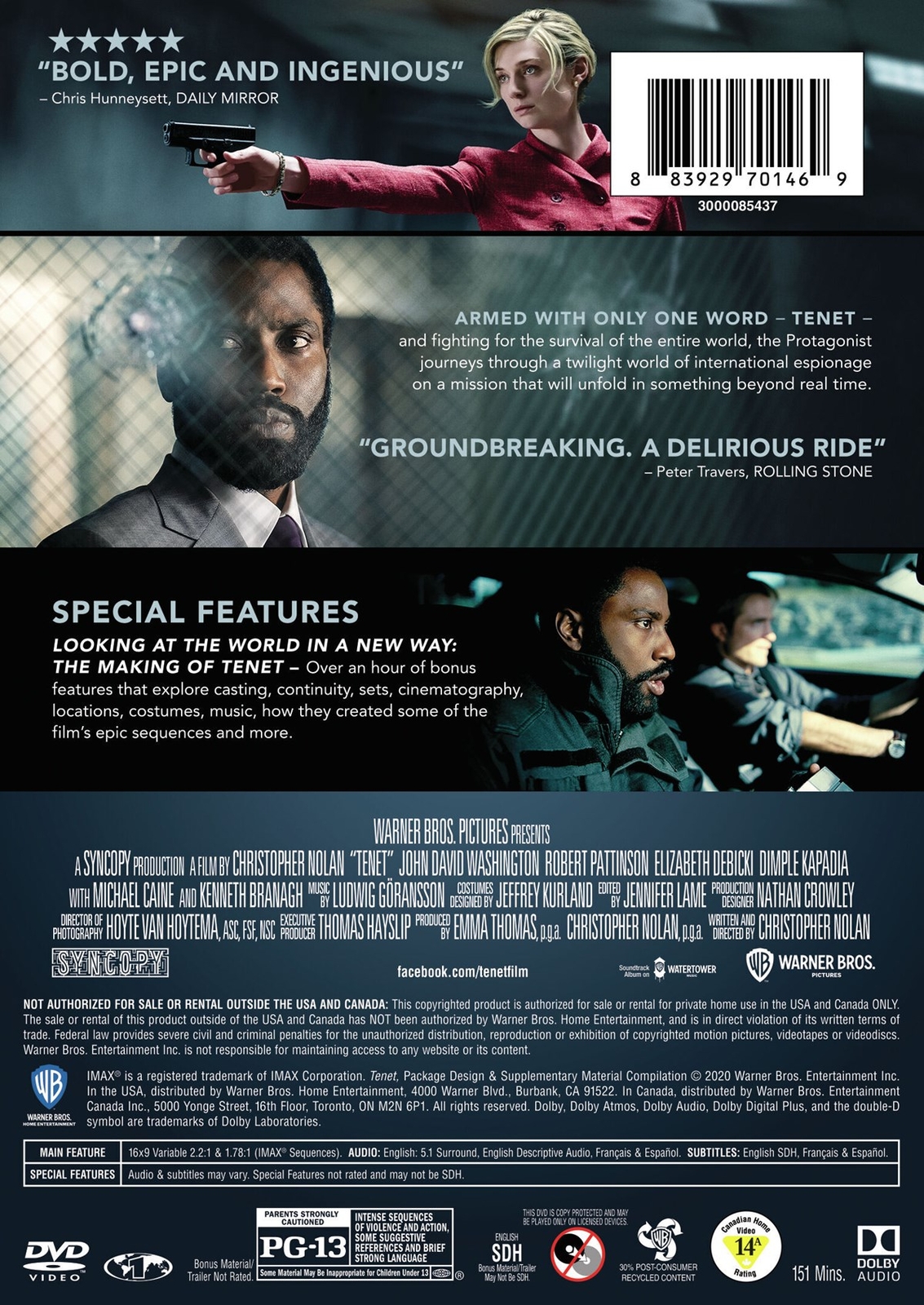 Tenet DVD John David Washington NEW