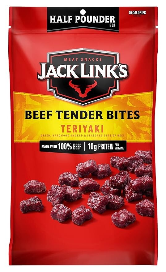 Jack Link's Beef Tender Bites, Teriyaki, Half Pounder Bag - Flavorful Meat Prote