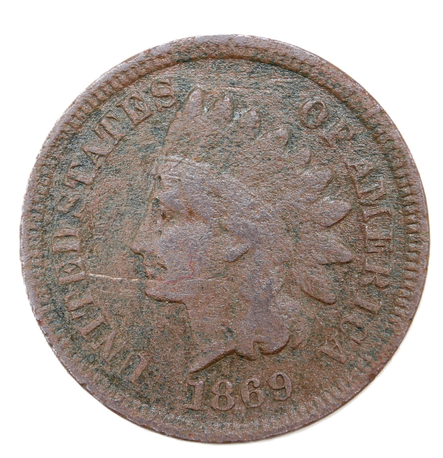1869 1C BN Indian Cent- Choice VF ( Corrosion ) SMH646
