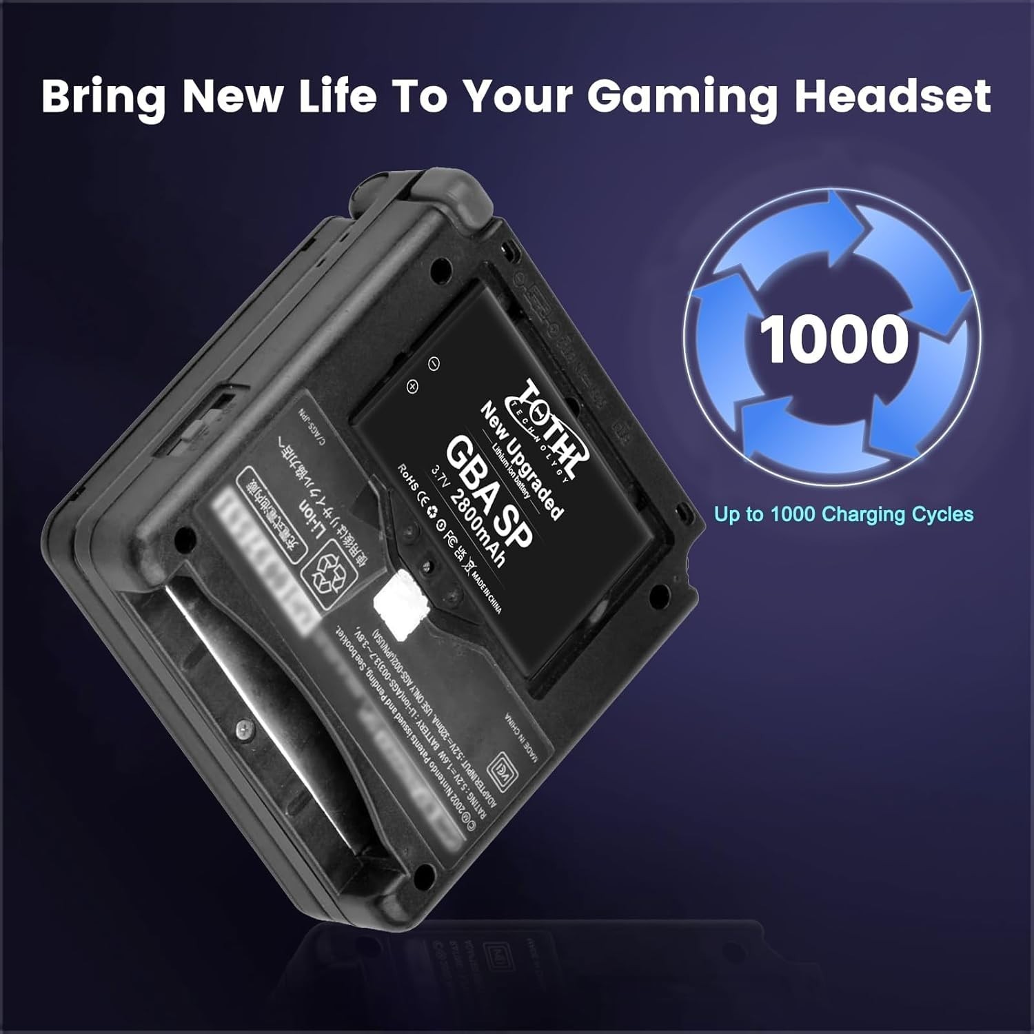 High Capacity Rechargeable GBA SP Battery with Tool Kit - Easy Install Included