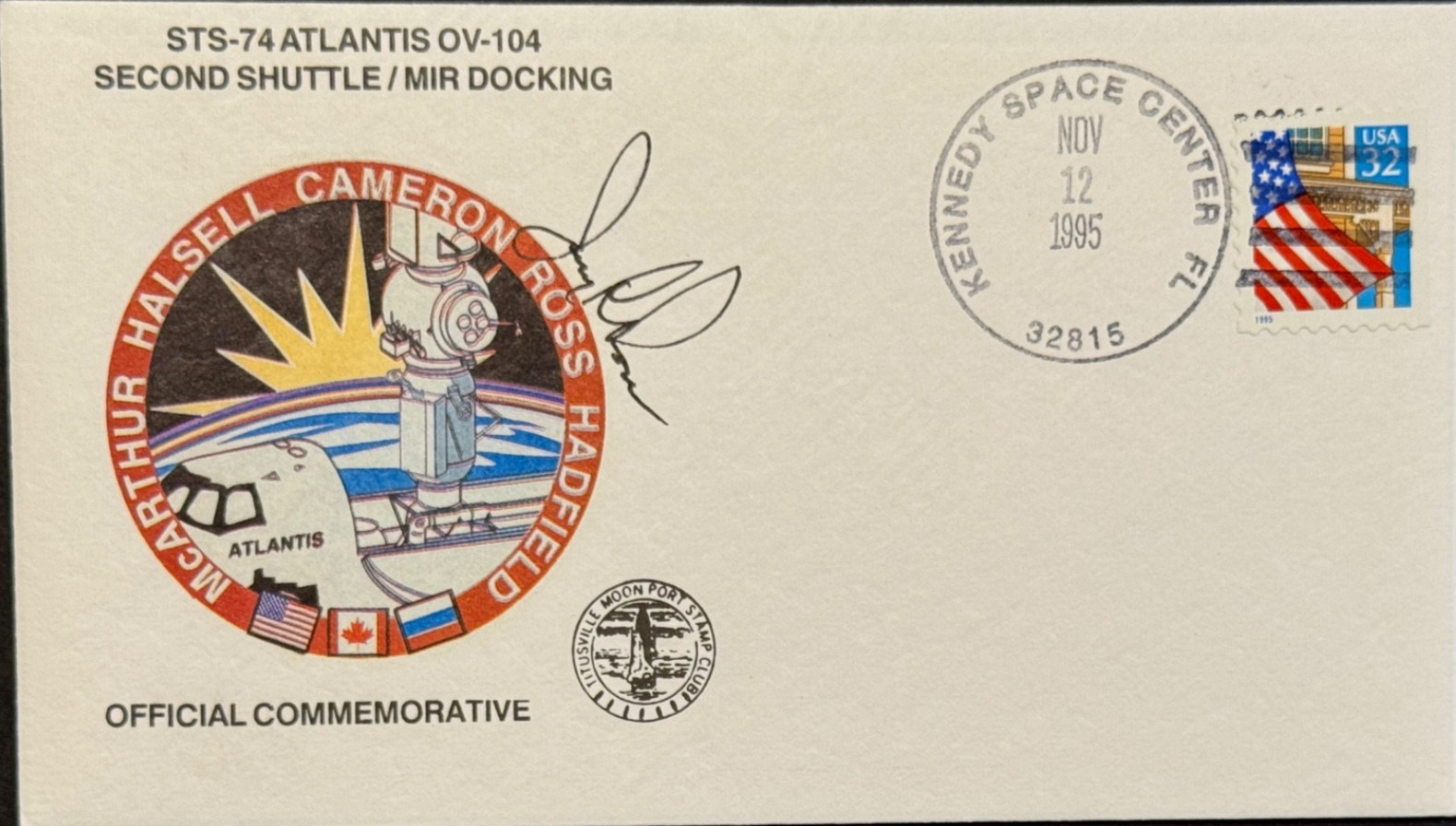 STS-74 #2 Autographed Crew Cover with Jerry Ross - 2nd Mir docking