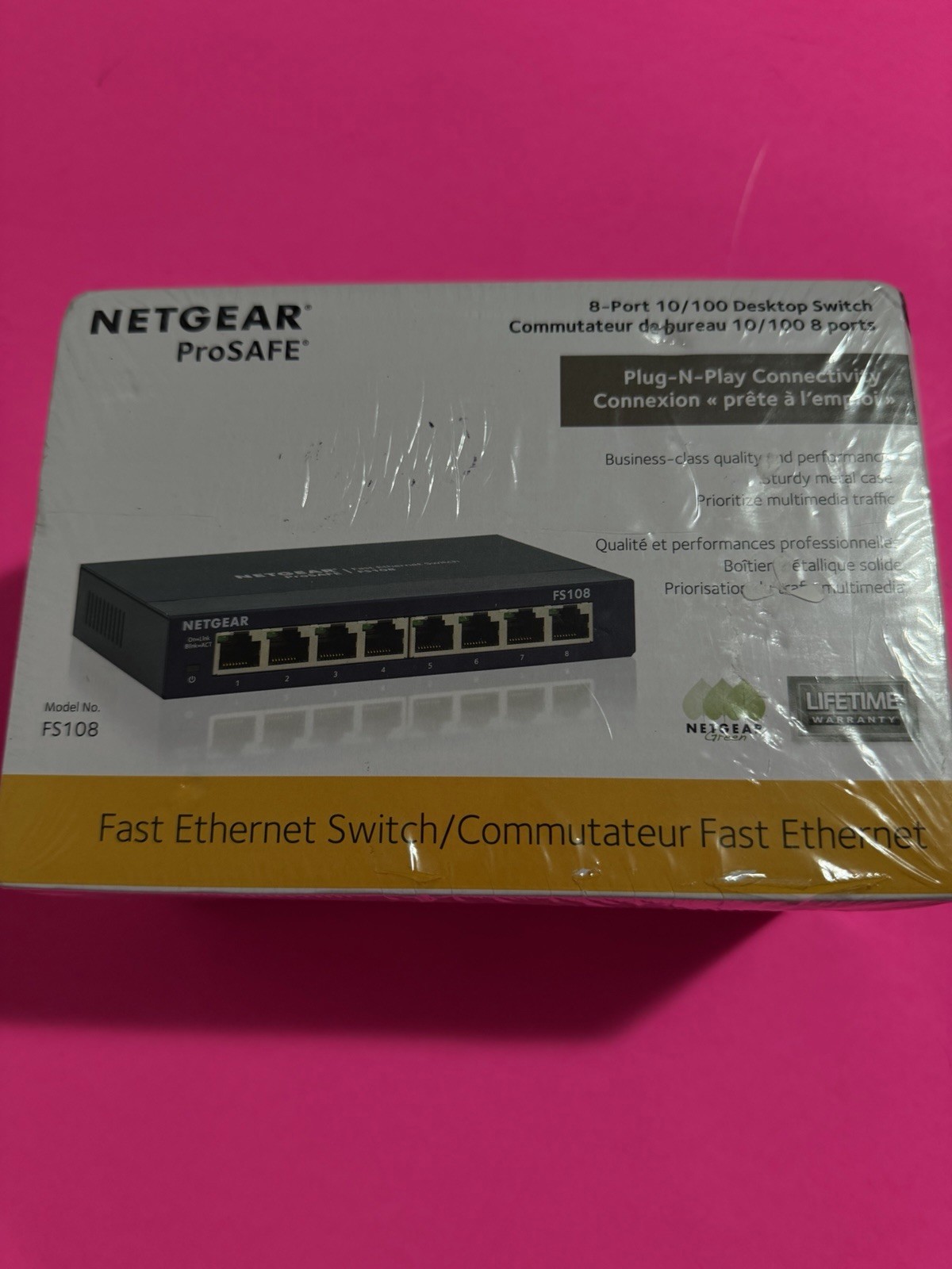 Netgear Prosafe 8-PORT Fast Ethernet Switch Desktop Switch FS108 NEW Sealed