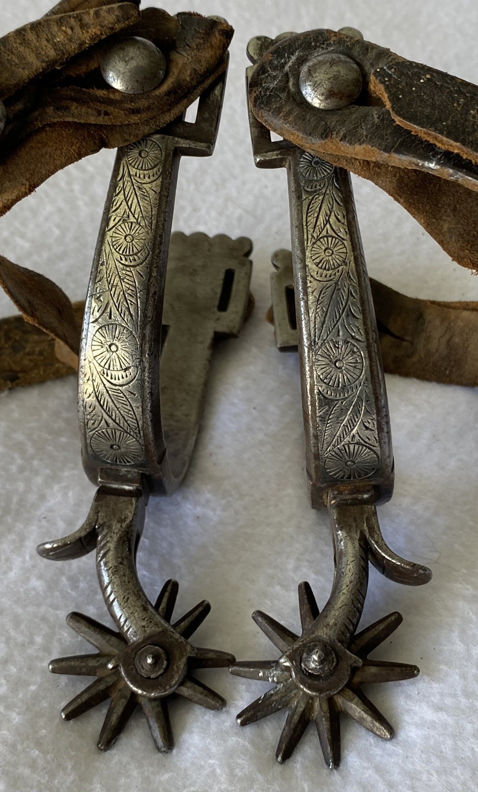 August BUERMANN STERLING Inlay DOUBLE Sided Drop Shank California Vaquero SPURS