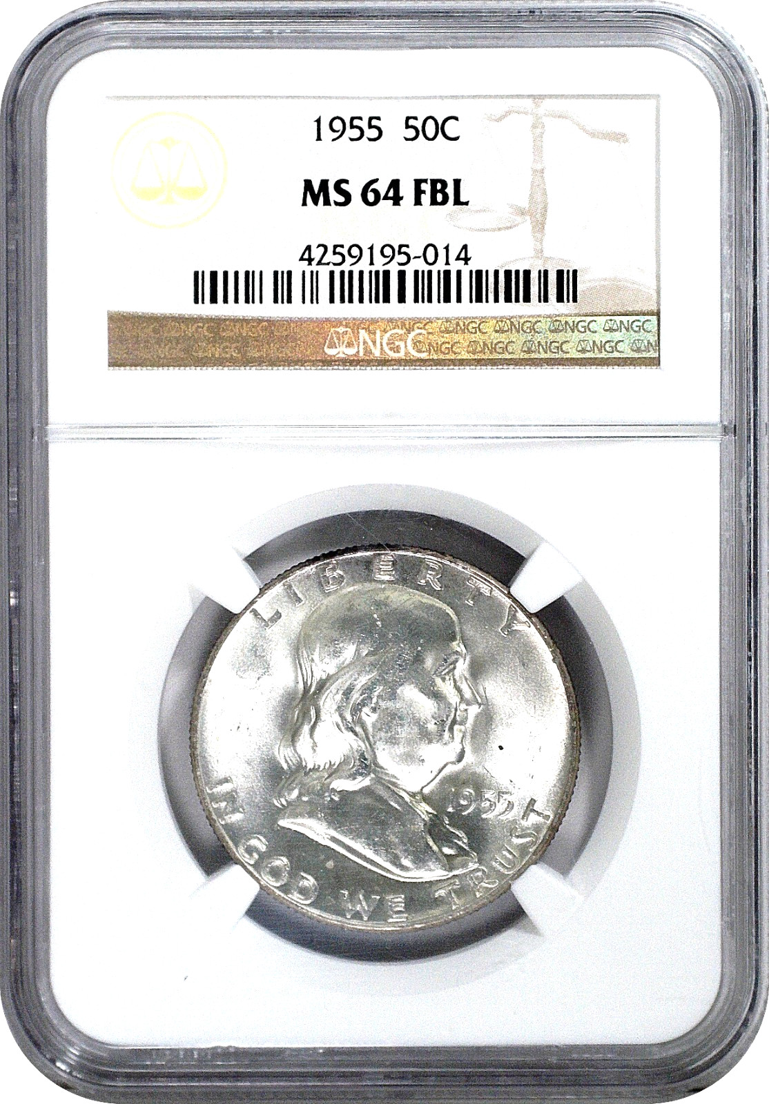 1955 Franklin Half Dollar 50C NGC MS64 FBL Choice UNC Full Bell Lines Rev Tone