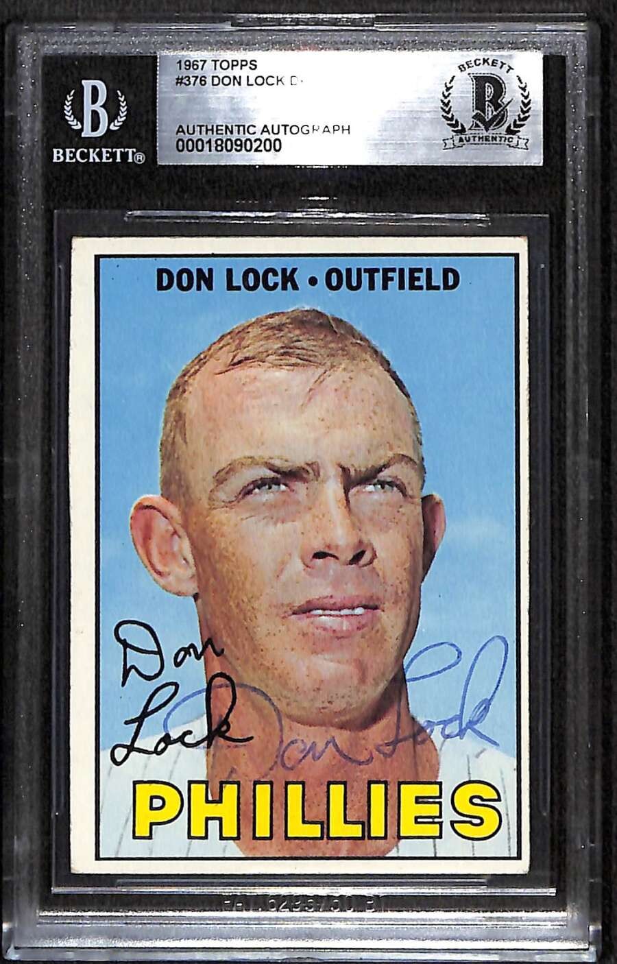1967 Topps 376 Don Lock DP BGS Auto Autographed BAS Authentic C100175