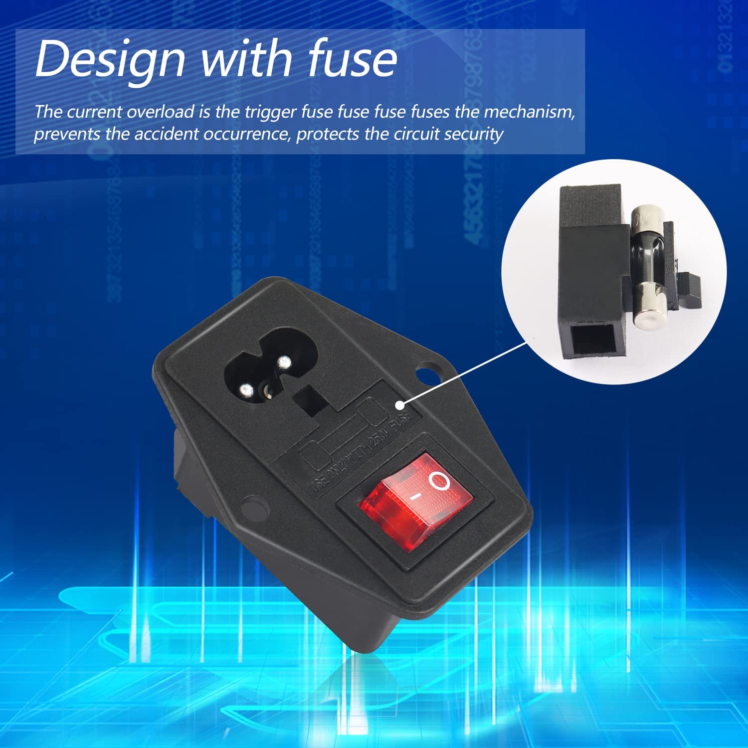 10A 250V Rocker Switch Power Socket Inlet Module Plug 10A Fuse with Indicator...