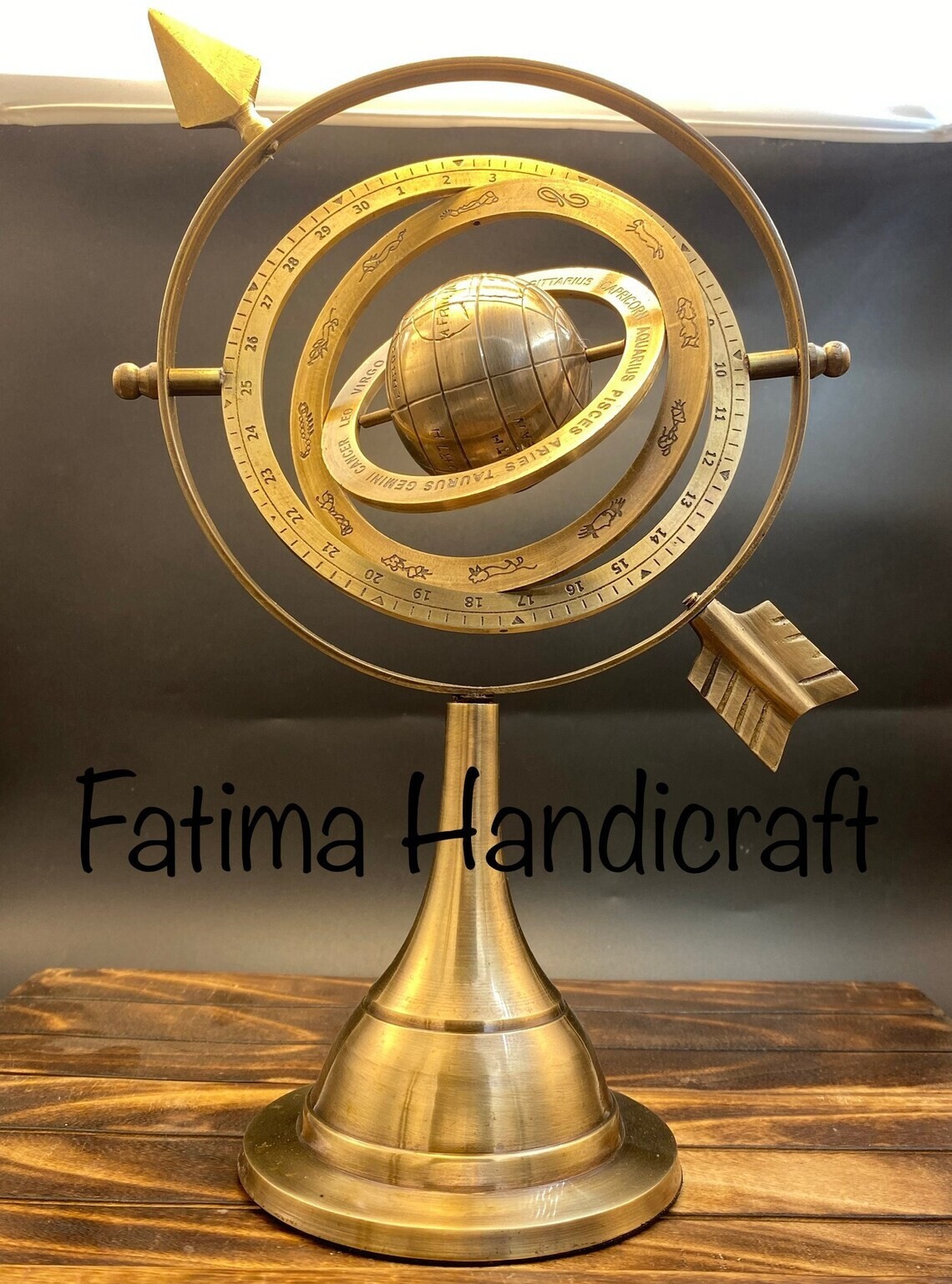 Engraved Globe Brass Antique Armillary Sphere with Arrow Nautical Astrolabe gift