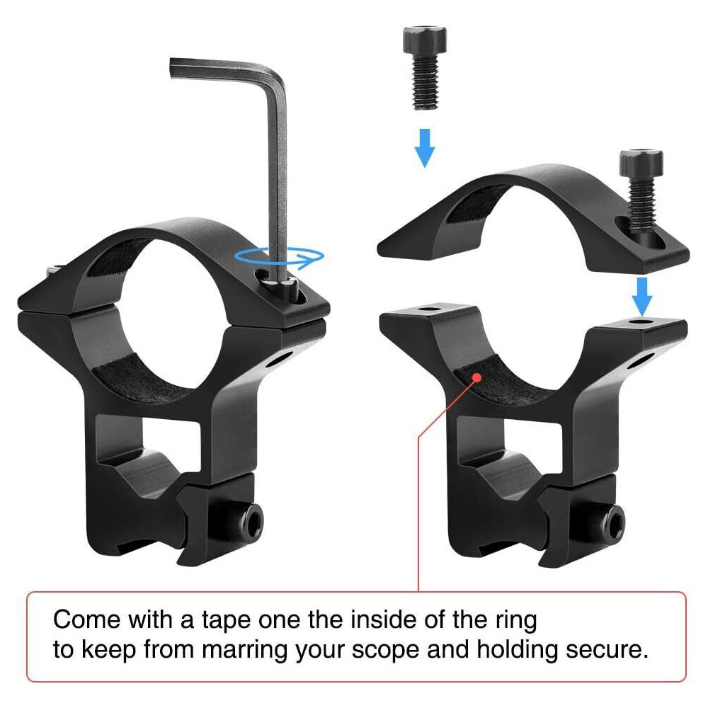 2Pcs 1 inch Diameter 11mm 3/8" High Profile See-Thru Dovetail Scope Ring Mounts