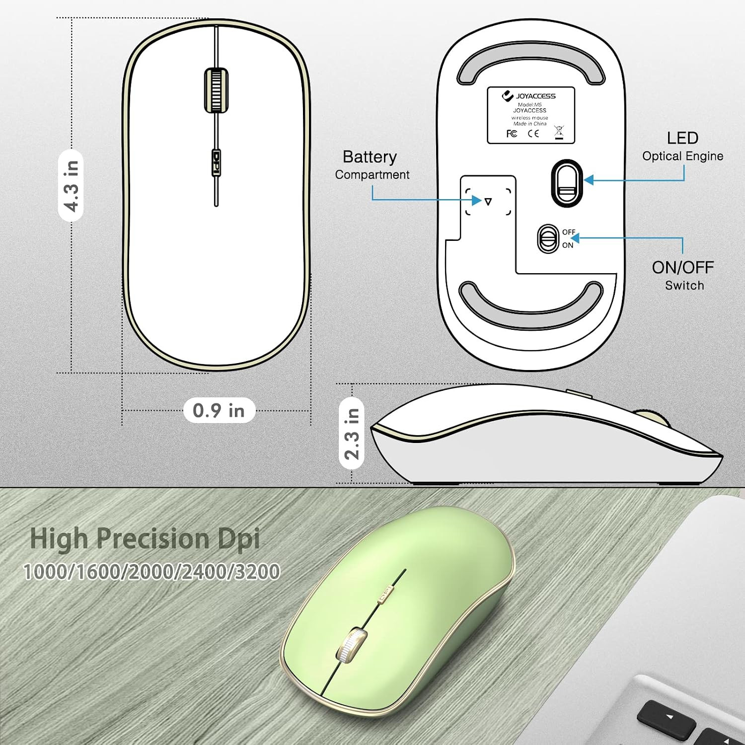 JOYACCESS J 2.4G Slim Wireless Silent Mouse - Portable Wireless Computer Mouse w