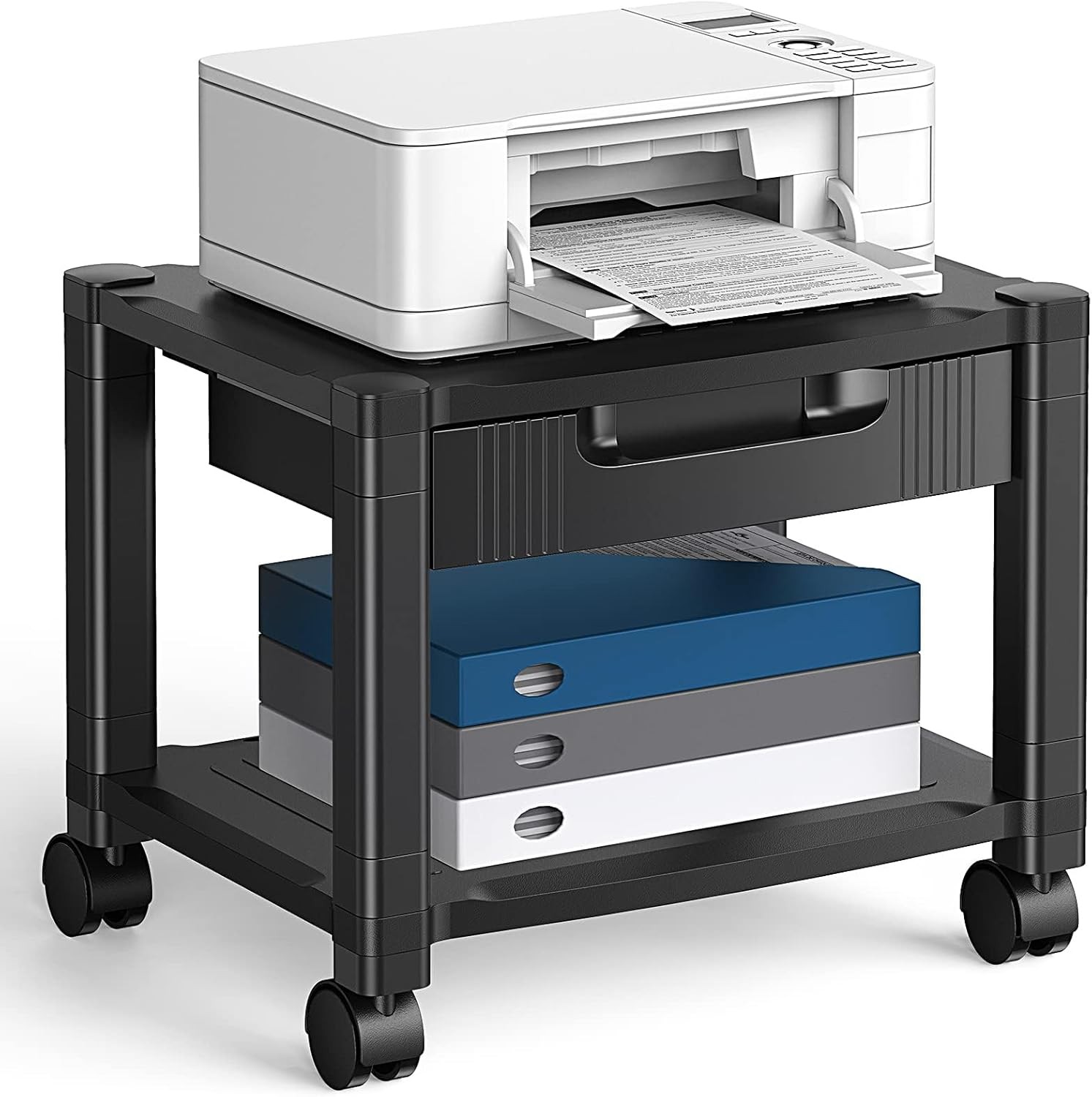 Printer Stand W/ Cable Management & Storage Drawer Printer Table W/ Locking New