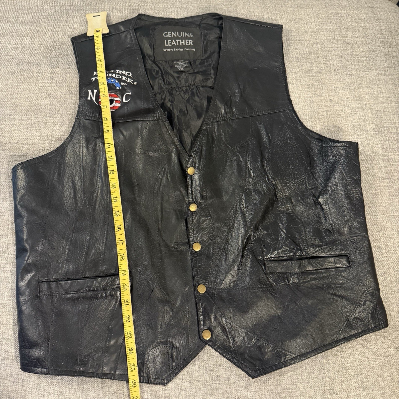 Rolling Thunder Leather Motorcycle Vest Mens XXL Black Biker Patch
