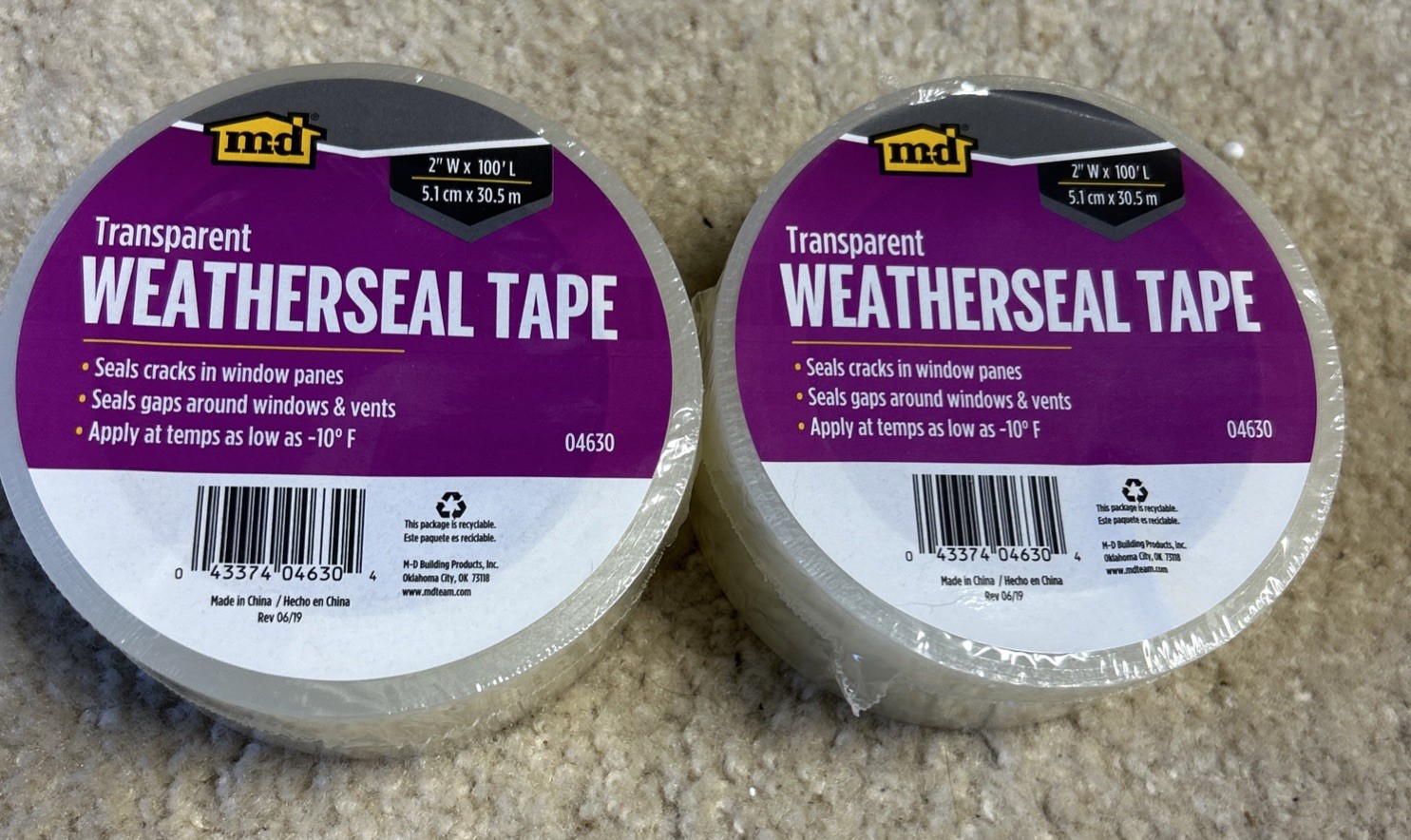 M-D Transparent Weatherseal Tape Rolls (2" W x 100' L Each) #04630 2 Roll Lot.