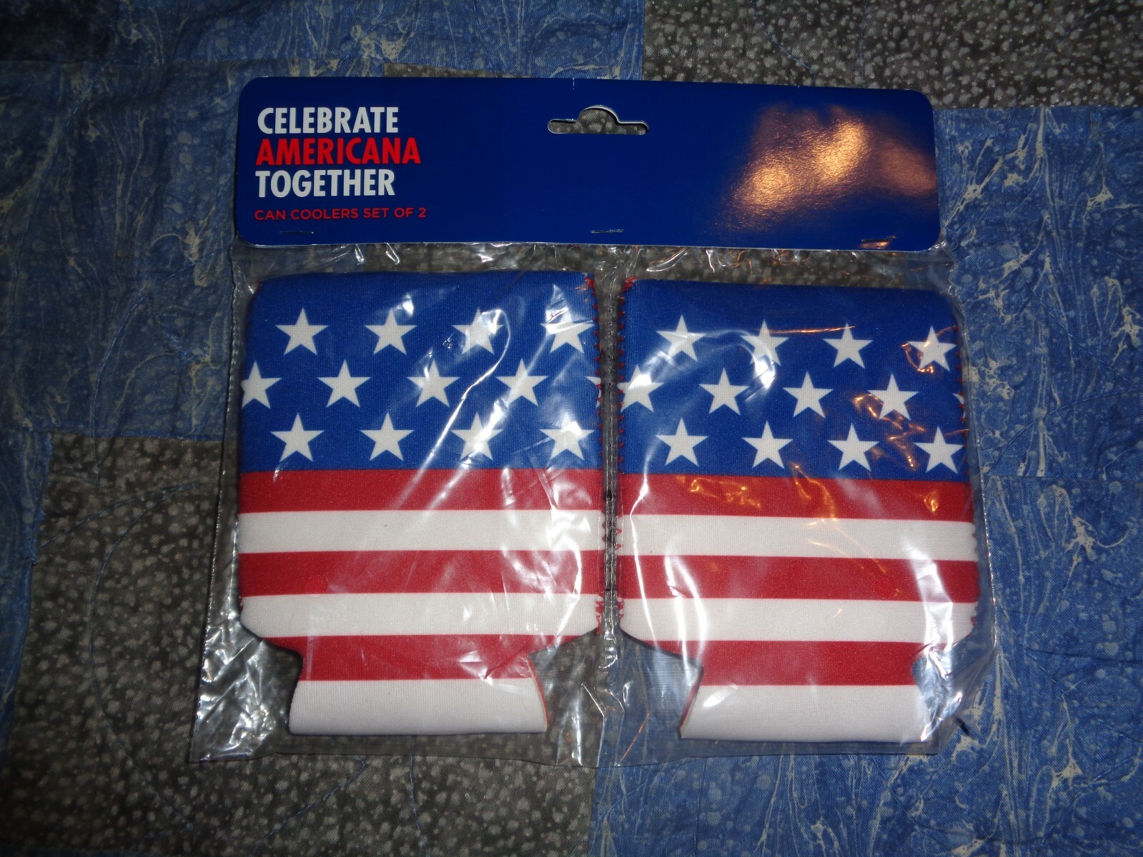 USA AMERICAN FLAG BEER SODA CAN BOTTLE KADDY KOOZIE COOLER HOLDER HUGGER 2 PACK