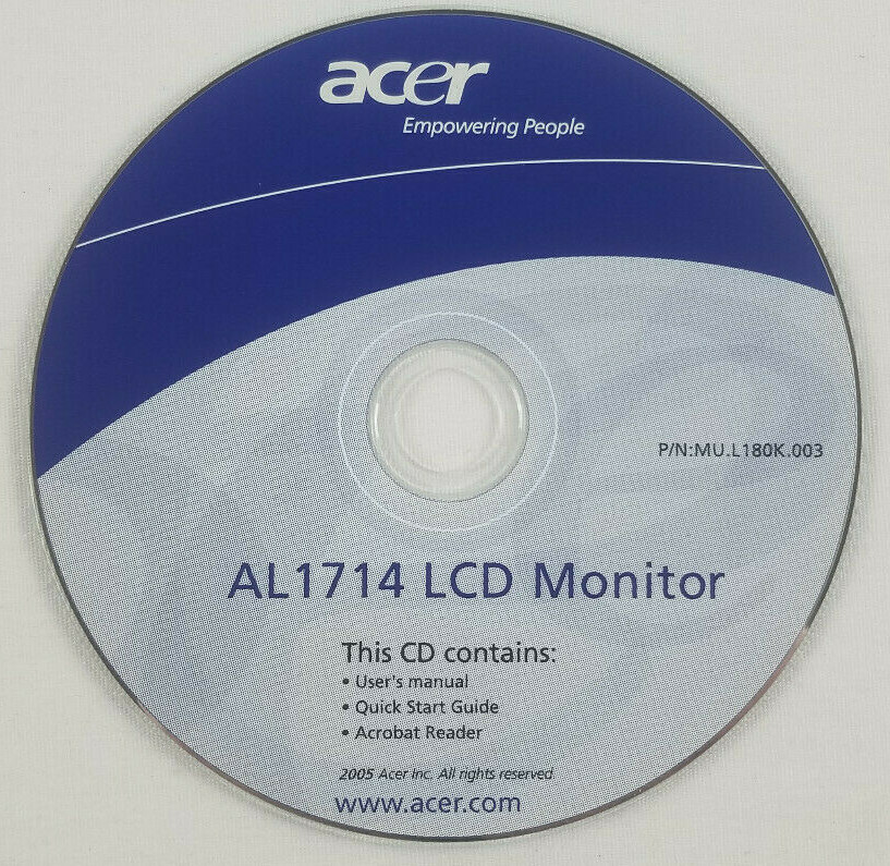 Acer AL1714 LCD Monitor CD Manual Quick Start Acrobat Reader MU.L180K.003