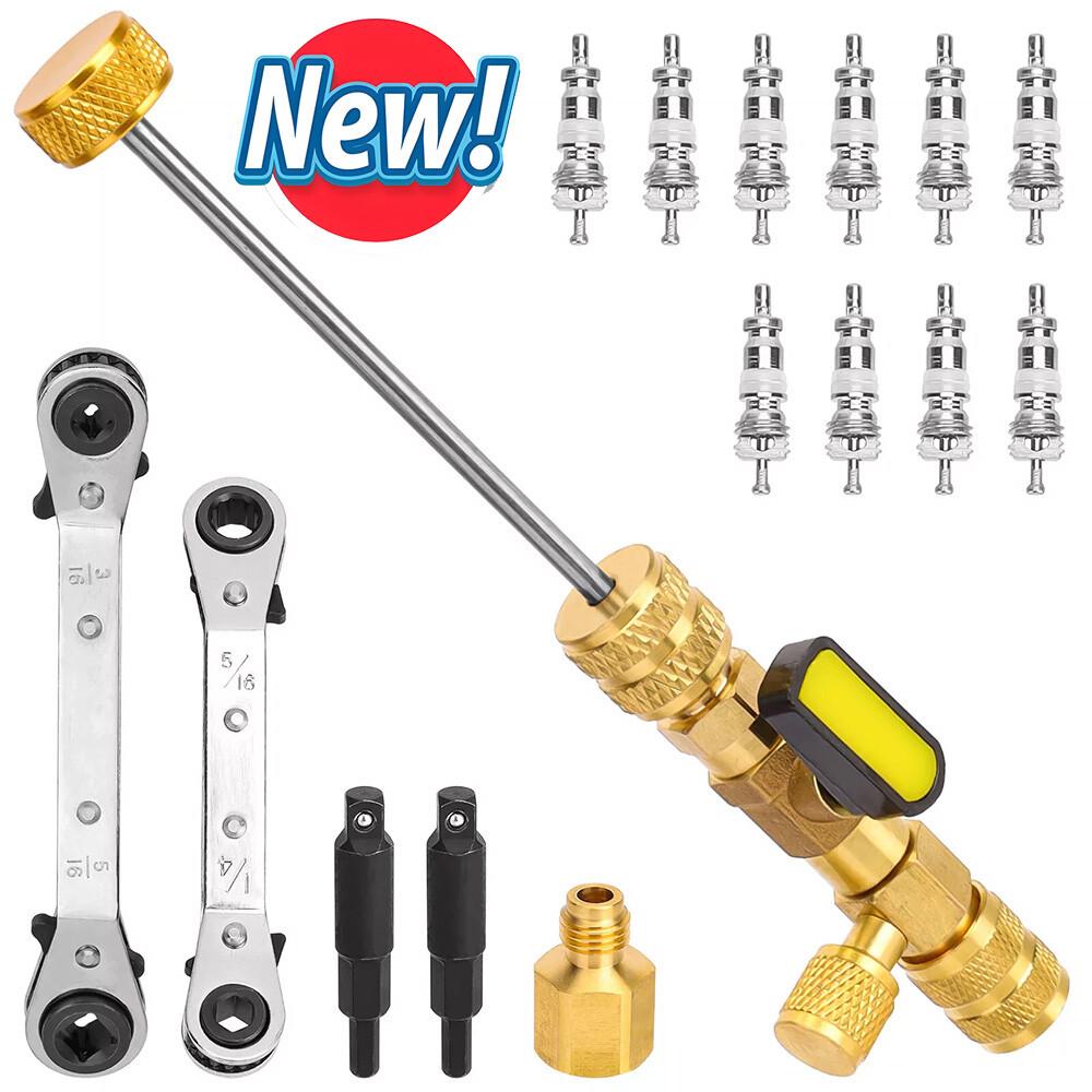 HVAC Wrench Tool AC Schrader Valve Core Remover Set 1/4 and 5/16 Port Installer
