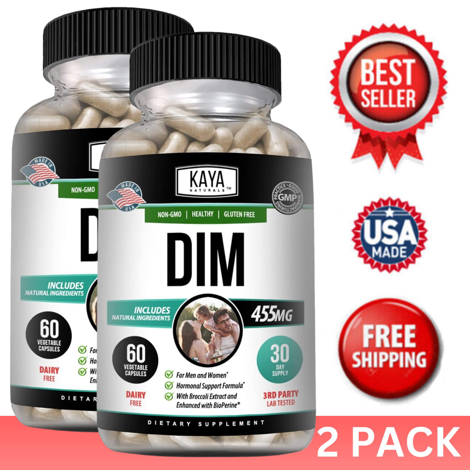 (2 Pack) DIM Ultra Supplement 60ct w/ Bioperine Broccoli Premium Hormonal Aid