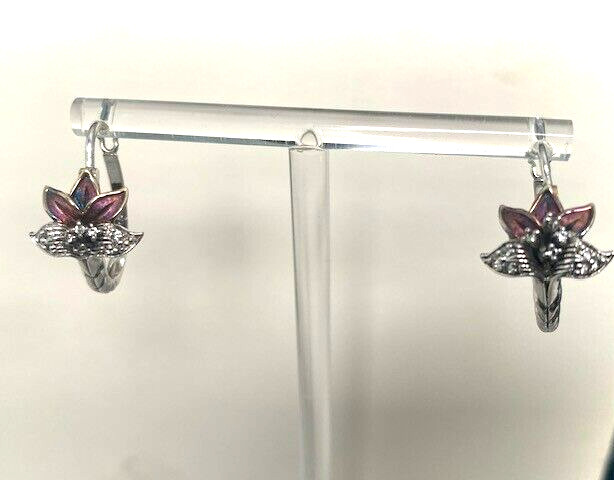 MULTITONE 925 STERLING SILVER AND COLORLESS TOPAZ ORCHID EARRINGS