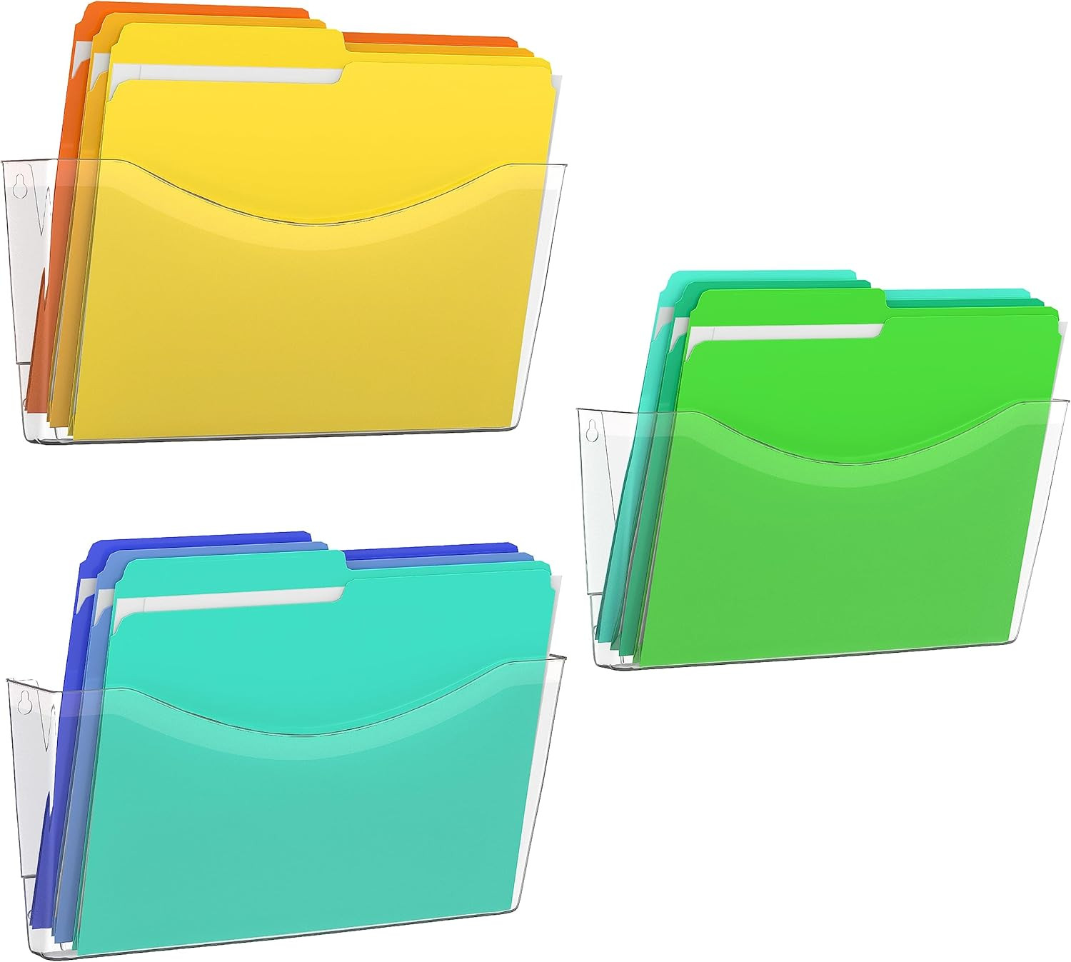 3 Pack Clear Single Pocket File Holder Hanging Wall Organizer, Wall Mount Mails
