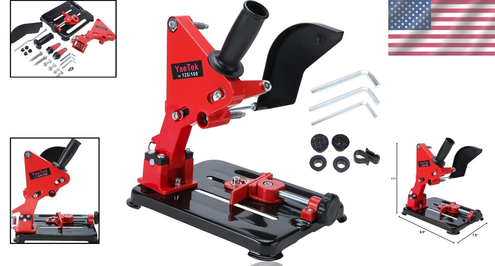 Cast Iron Angle Grinder Stand for 4"-5" Grinders - Red, Adjustable Angle