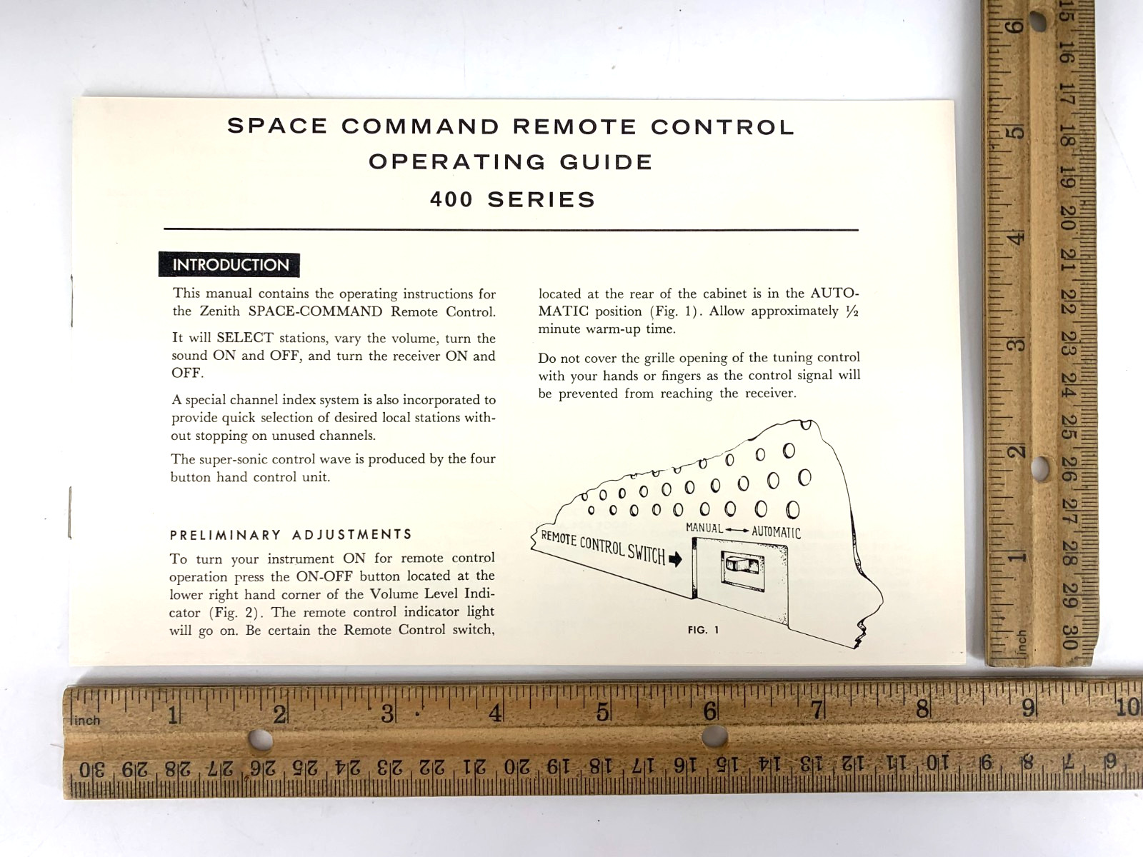 Zenith 1961 Space Command Remote Control 400 Series Operating Guide
