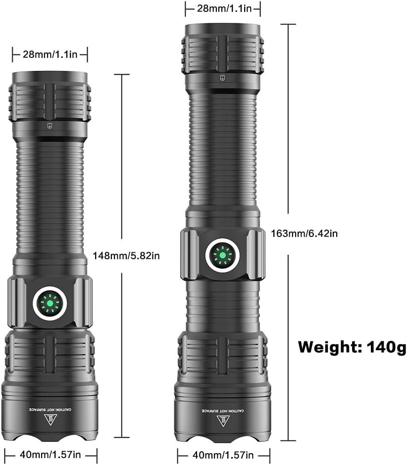 haixnfire Tactical Flashlight Type-C USB Rechargeable 6000 lumens Zoomable LED W