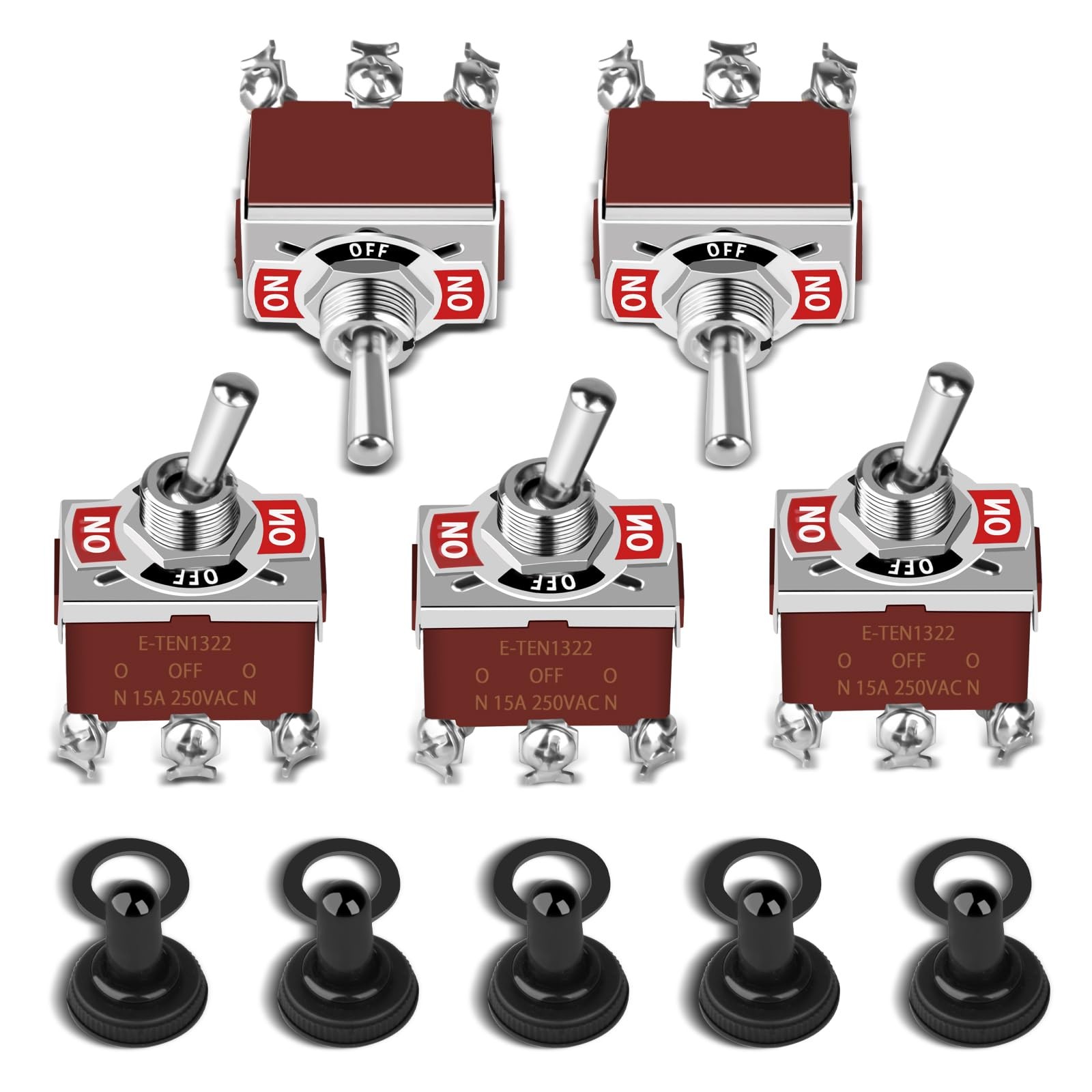 5Pack Toggle Switch, 6 Pin ON-Off-ON 12V DC 30A/250V AC 15A DPDT Marine Water...