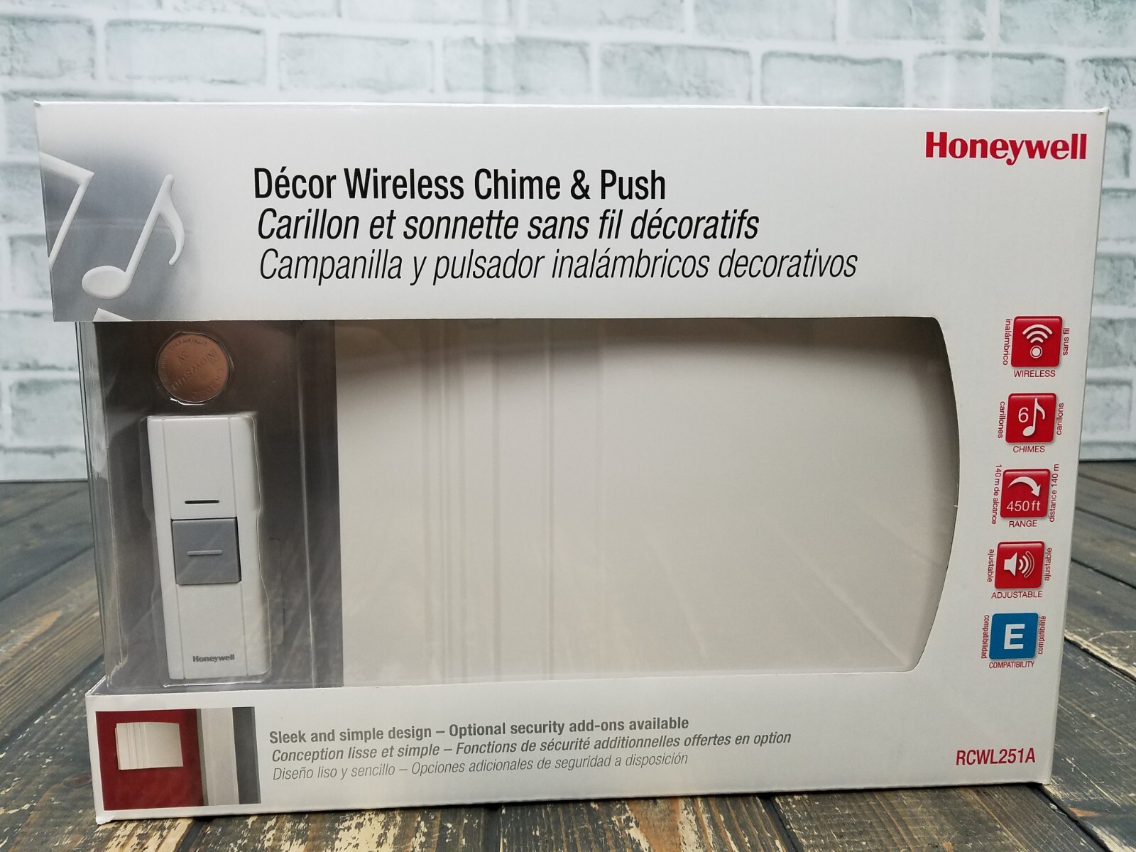 Honeywell RCWL251A Wireless Chime & Push Door Button 450ft Range 6 Chimes #/
