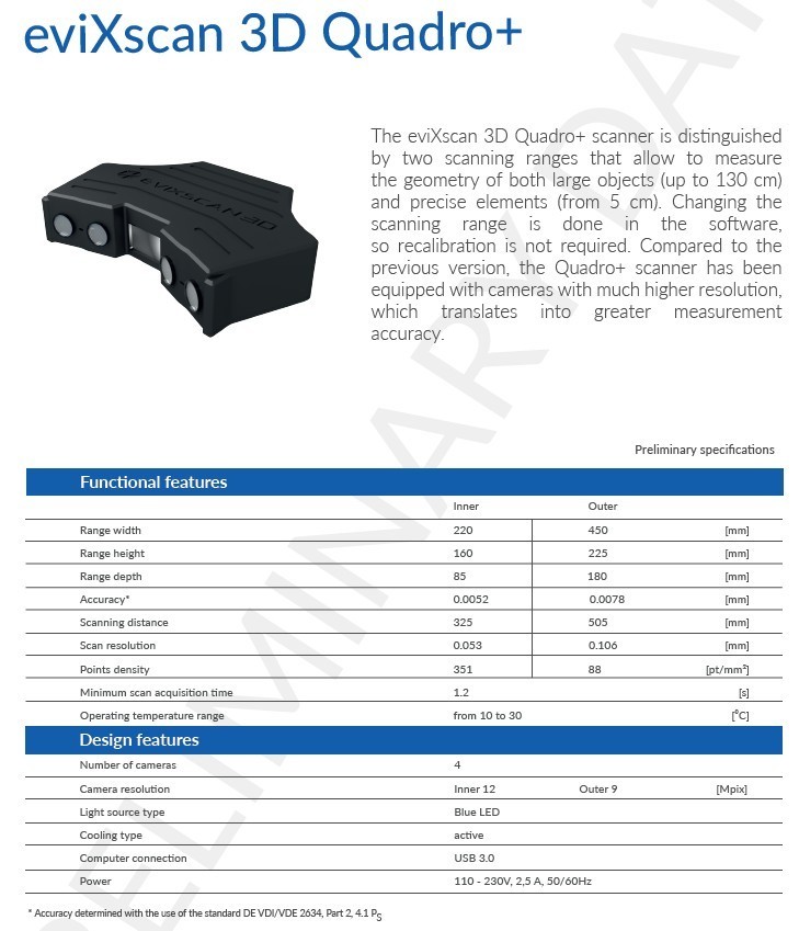 Evixscan Quadro + dual range 3D scanning system