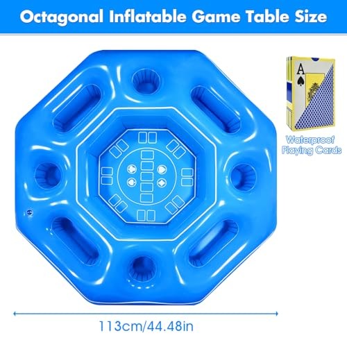 Octagonal Inflatable Game Table with Waterproof Playing Cards, Inflatable Blue
