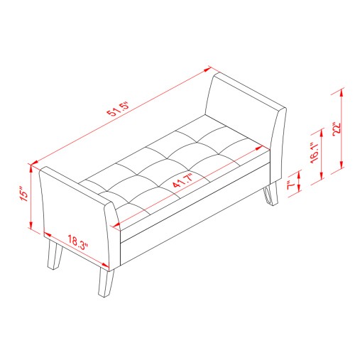 KA 51.5" Bed Bench with Storage Orange Velvet