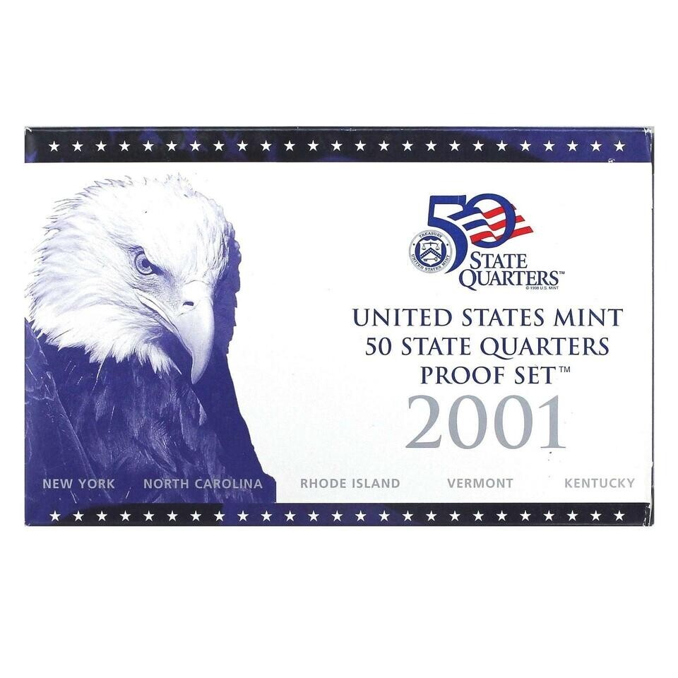 2001 S Clad PROOF Quarter Set in Original Box US Mint (No COA) (5 Coin Set)