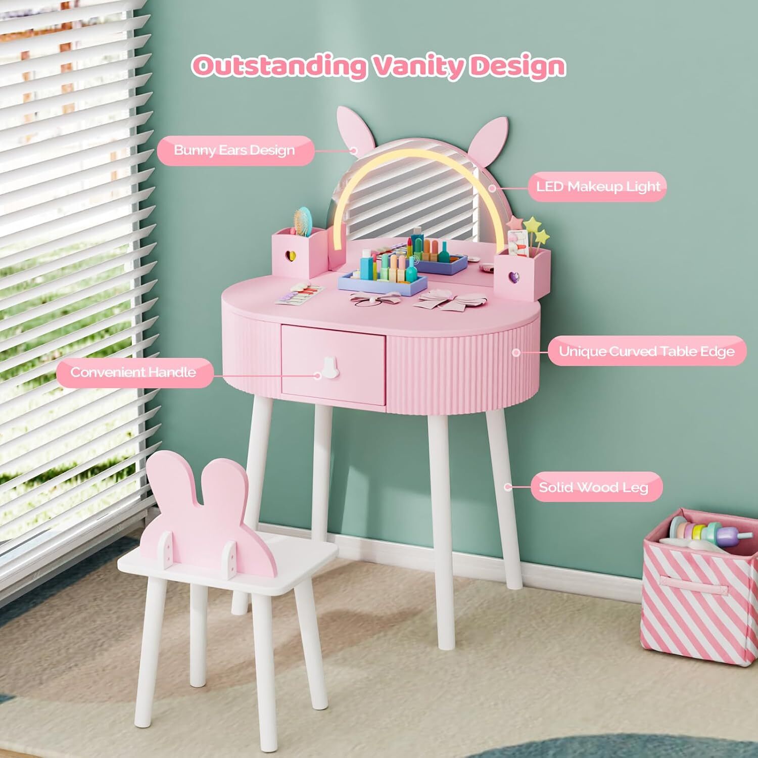 JOYMOR Kids Vanity with Lights, Girls Vanity Set w/Touch Screen 3 Colors