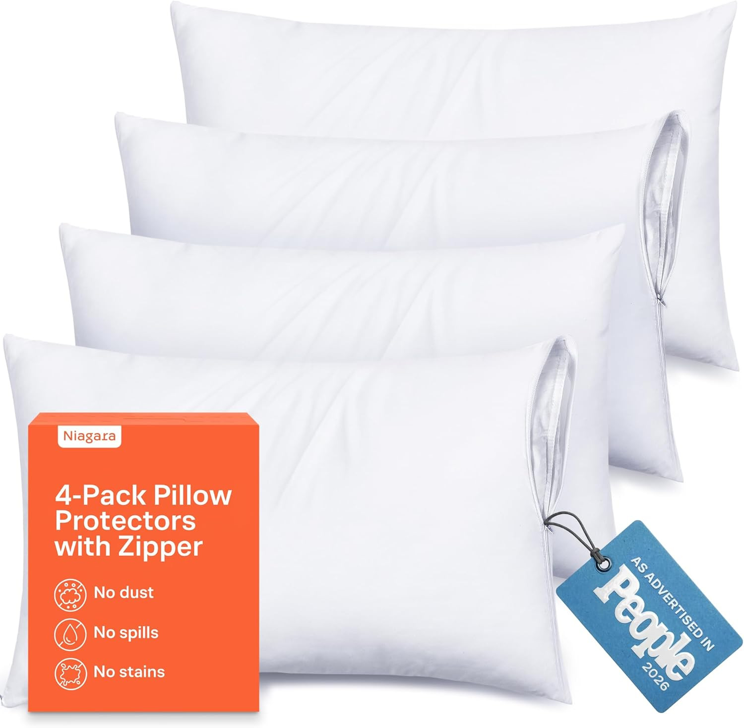 Ultra Soft Pillow Protectors with Zipper - Standard Size - Set of 4 - White | 10