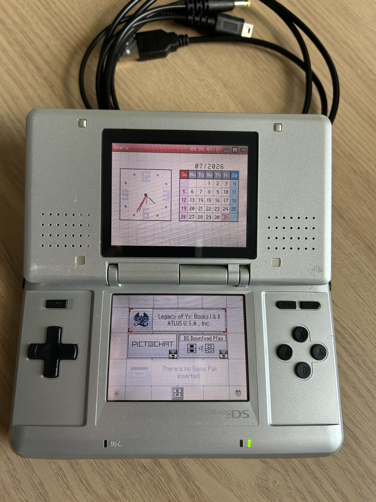 Original Platinum Nintendo DS Console + Legacy of Ys Books 1 &2 Bundle w Charger