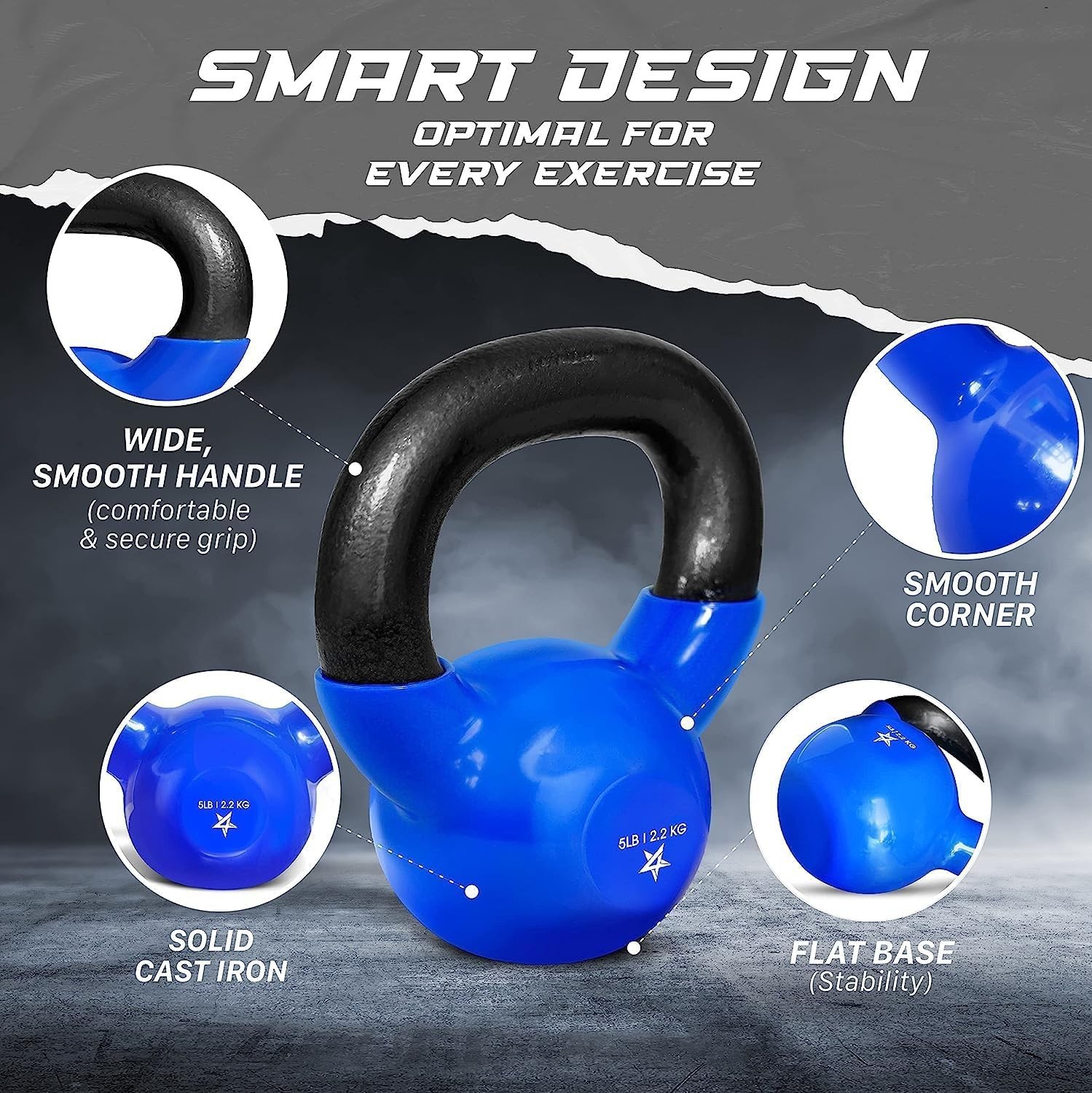 Kettlebell, 5-100 LB Vinyl Coated Cast Iron Strength Training Kettlebells for...