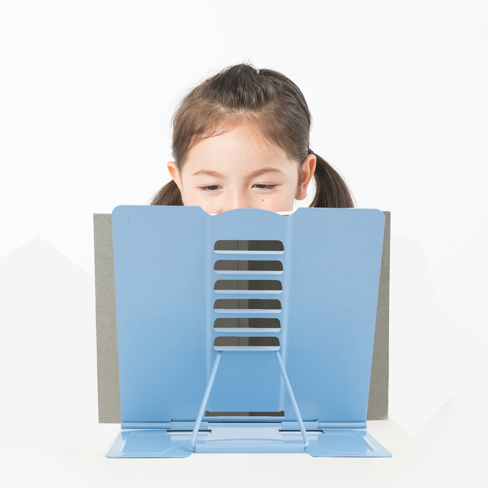 Metal Book Stand Adjustable Holder for Reading Full Blue