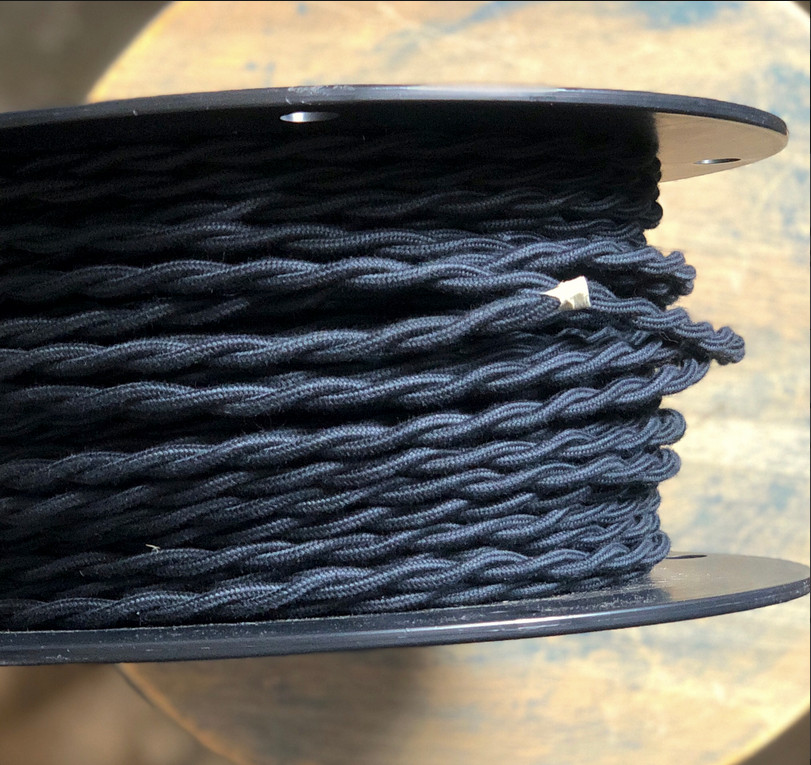 16 Gauge Black Cotton Cloth Covered Twisted Wire - Vintage Braid Style Lamp Cord