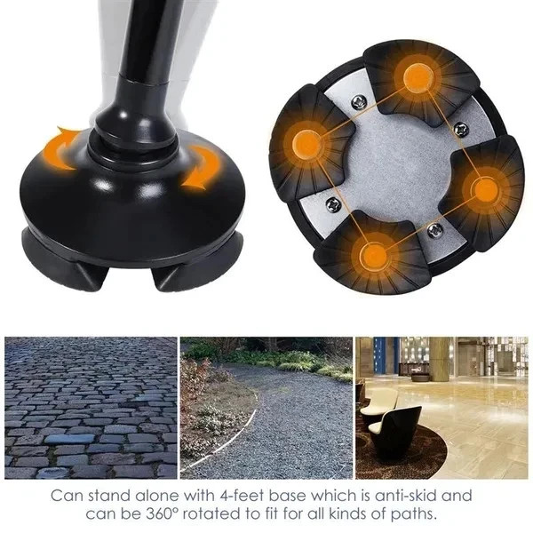 Adjustable Height Cane With LED Light Alert Button Walking Stick - Free Ship US