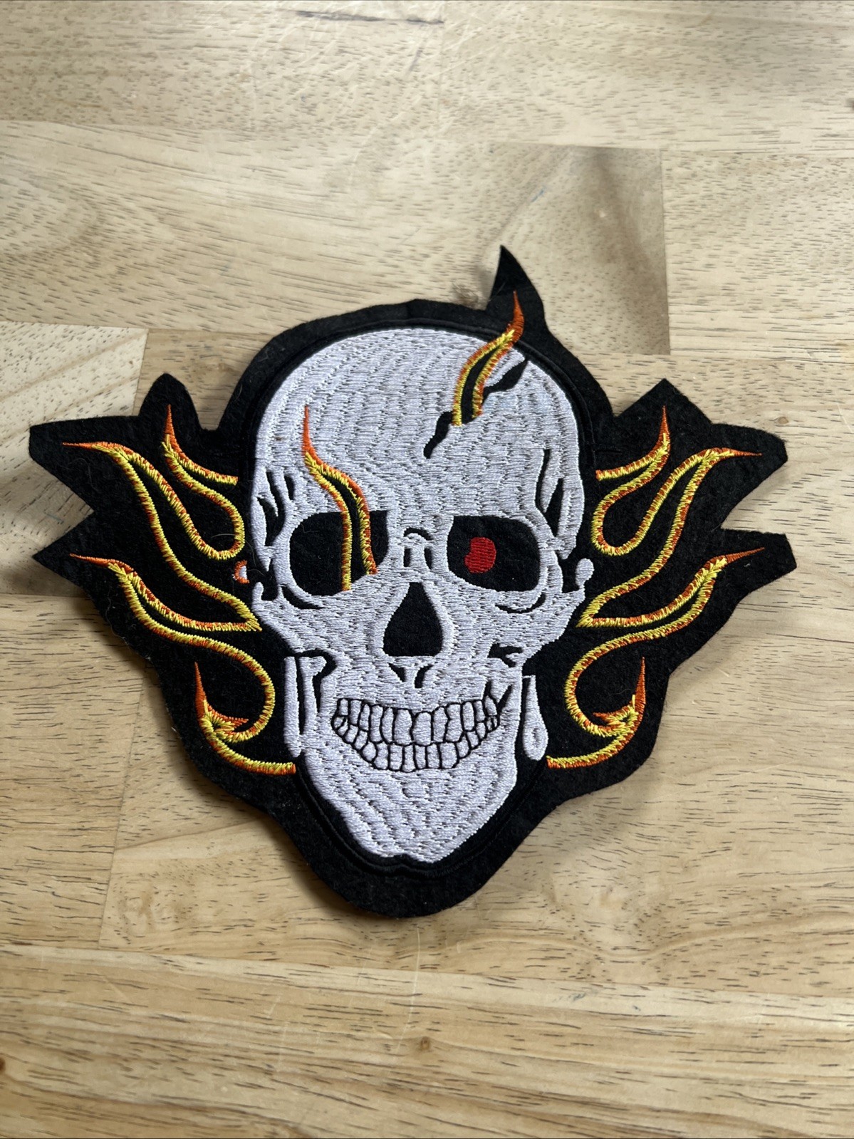 7.5" Flaming Skull Motorcycle Patch New