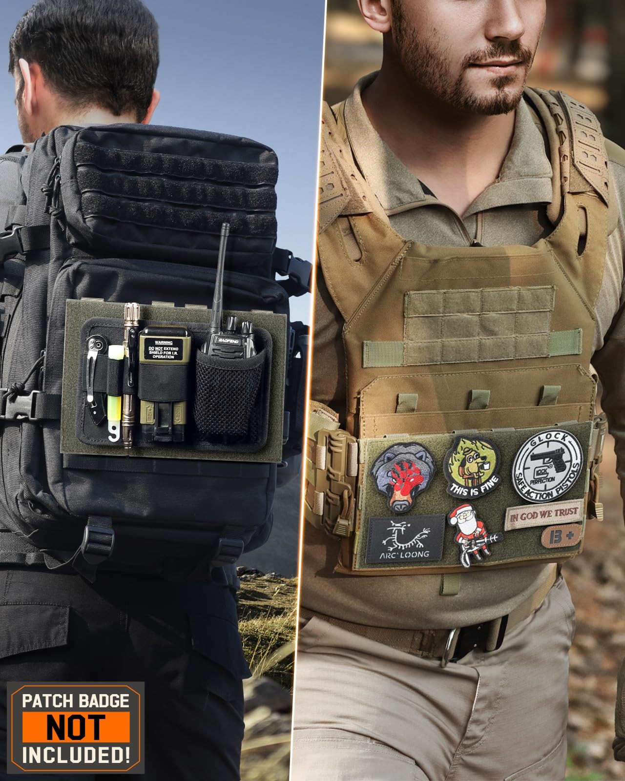 Pitozer Molle Hook&Loop Panel, Mounting Placard Platform for Hook-Backing Pou...