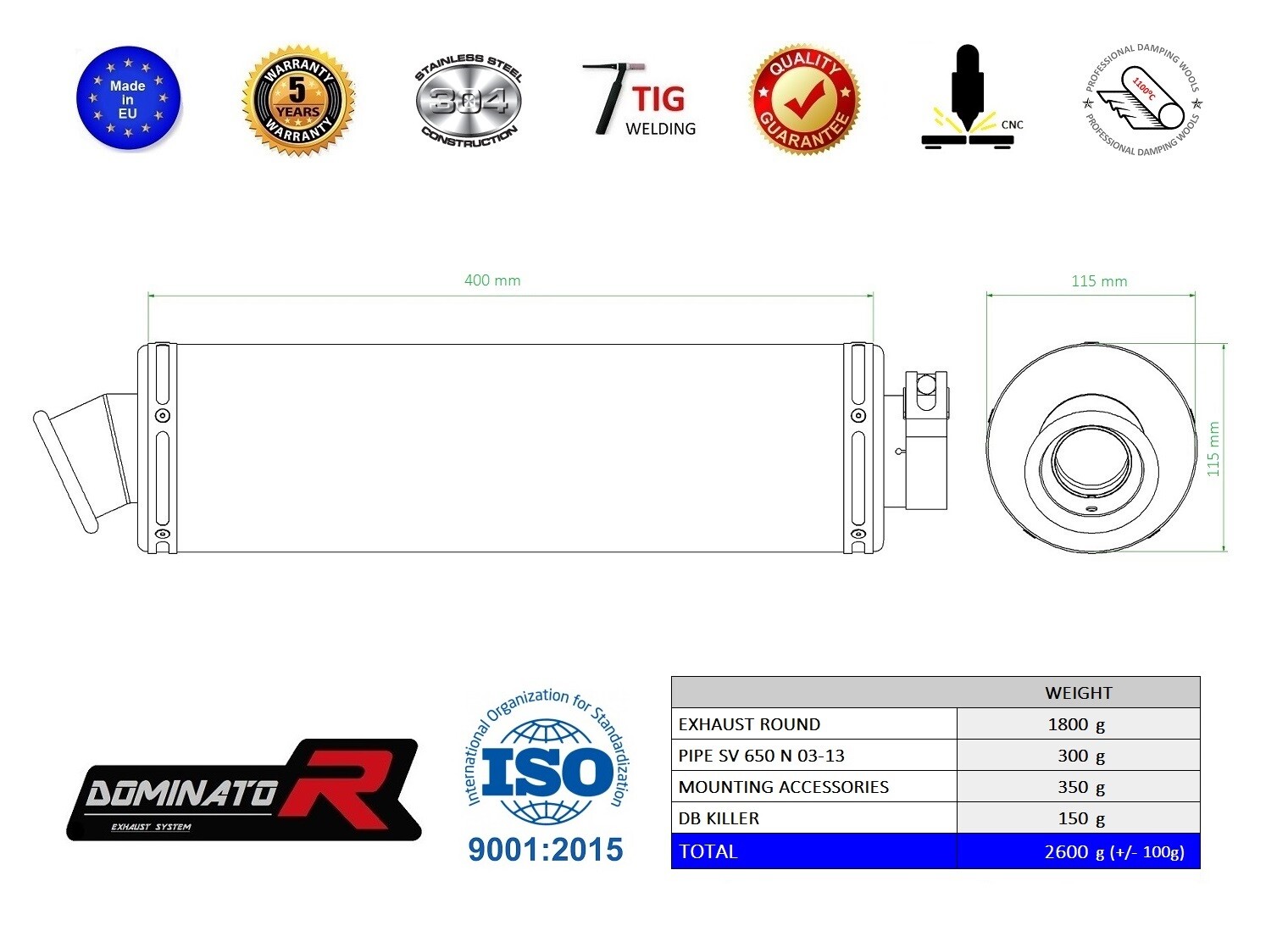 SV 650 N 2003 - 2015 Exhaust Terminal Muffler ST DOMINATOR