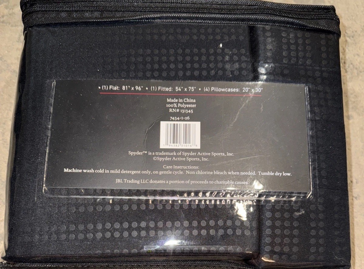 Spyder Black Embossed 6 Piece Full Sheet Set Cooling NEW