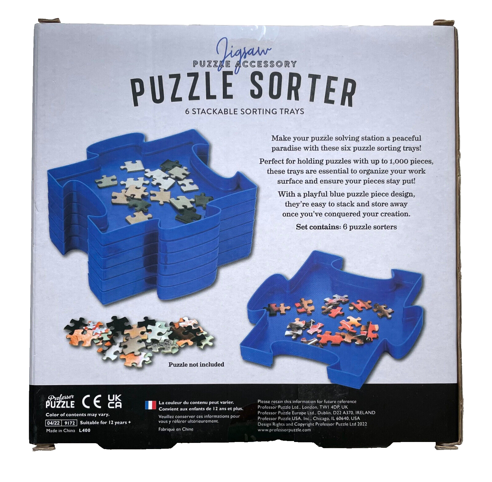 PUZZLE SORTER 6 Stackable Sorting Trays Jigsaw Accessory NEW Box Fun Blue Design