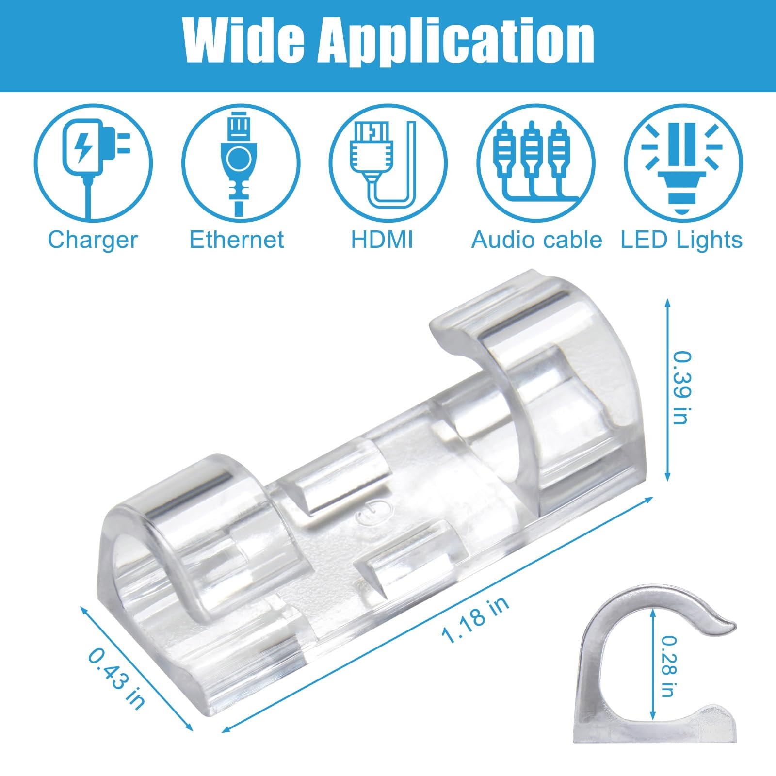 40PCS Strong Adhesive Cable Clips Clear, Premium Wire Holders for Wall, clear