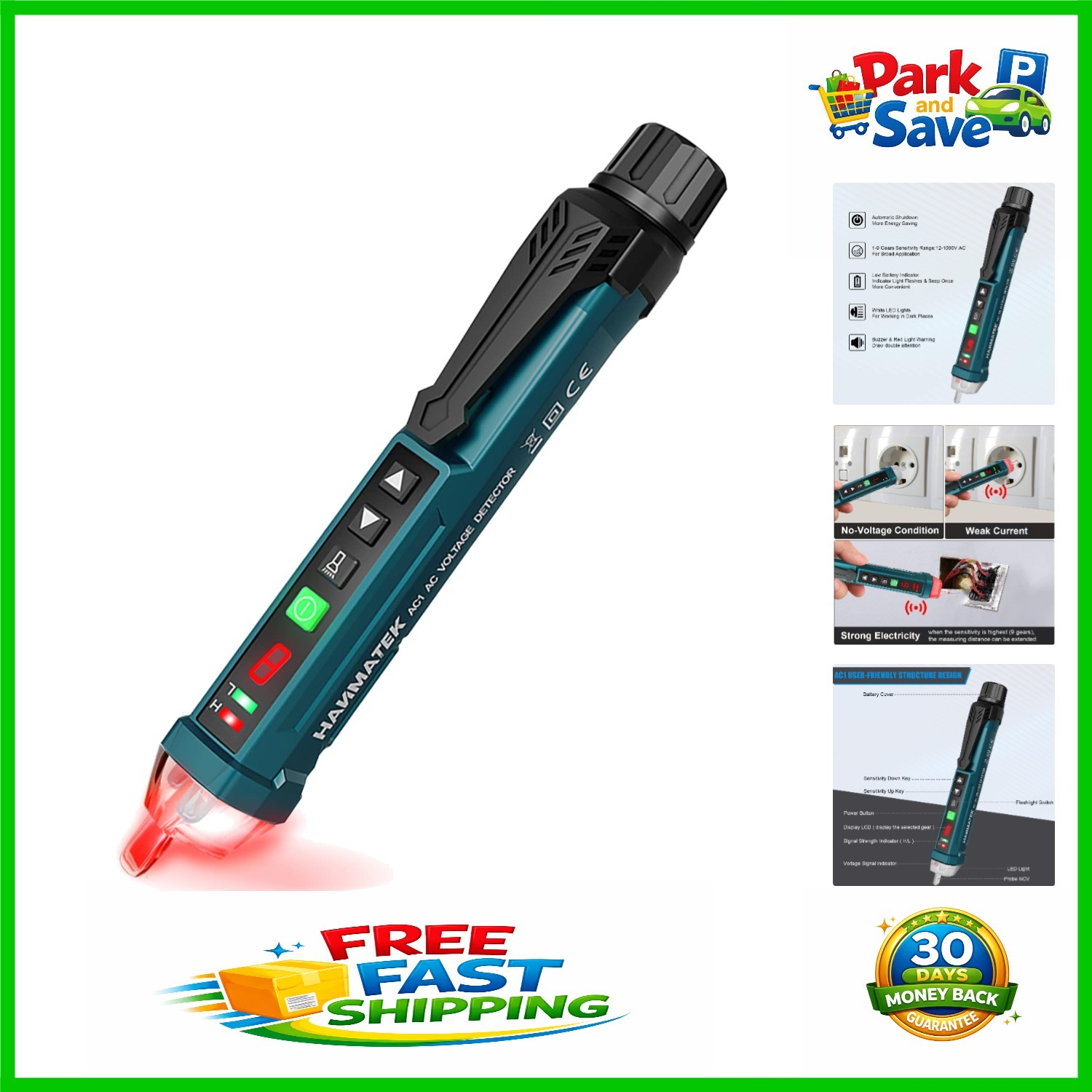 Digital Non-Contact Voltage Tester with Adjustable Range & Night Light Function