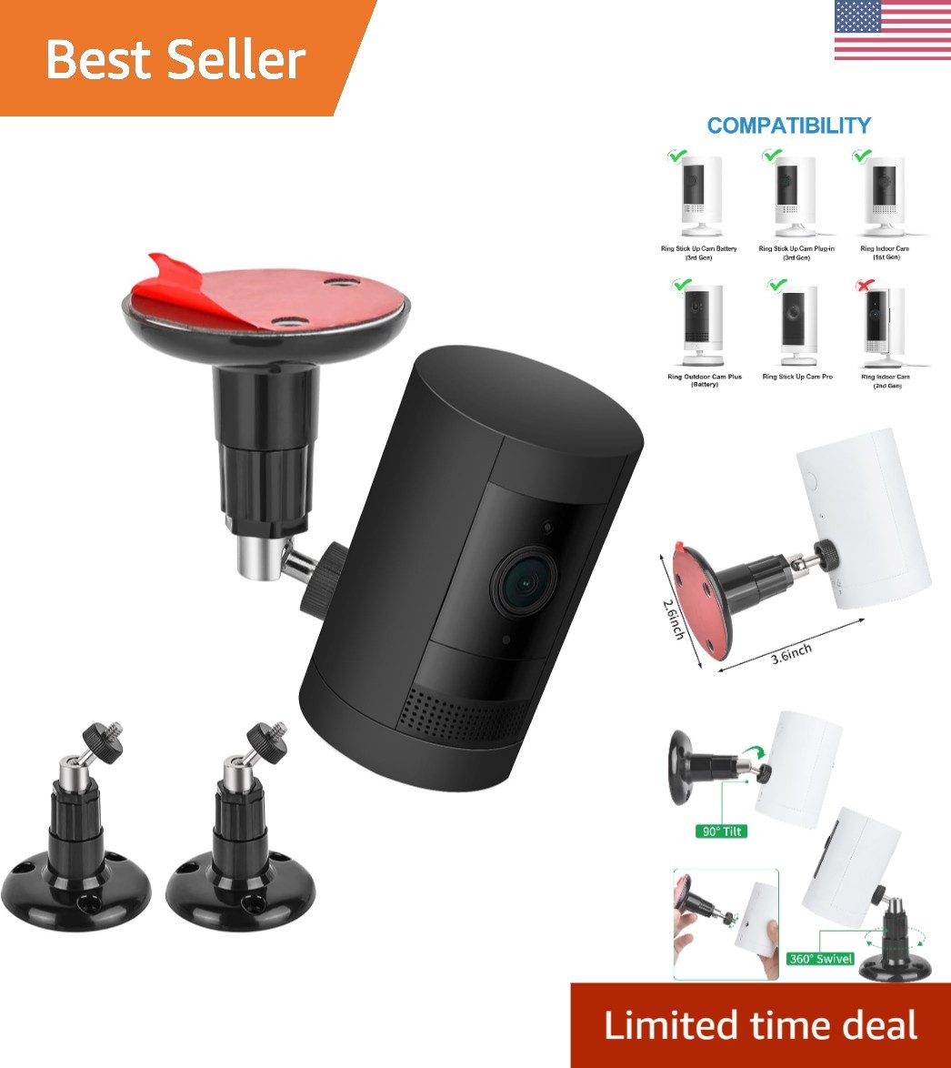 2-Pack Adjustable Wall Mount for Ring Stick Up Cam - Easy Screwless Installation