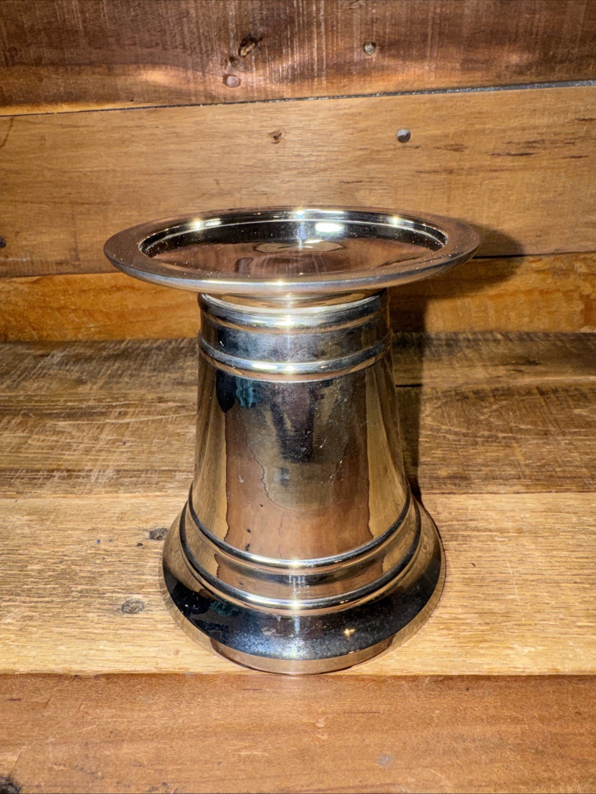 Vintage Silver Tone Brass Pillar Candle Holder with Stash Compartment 4.5"