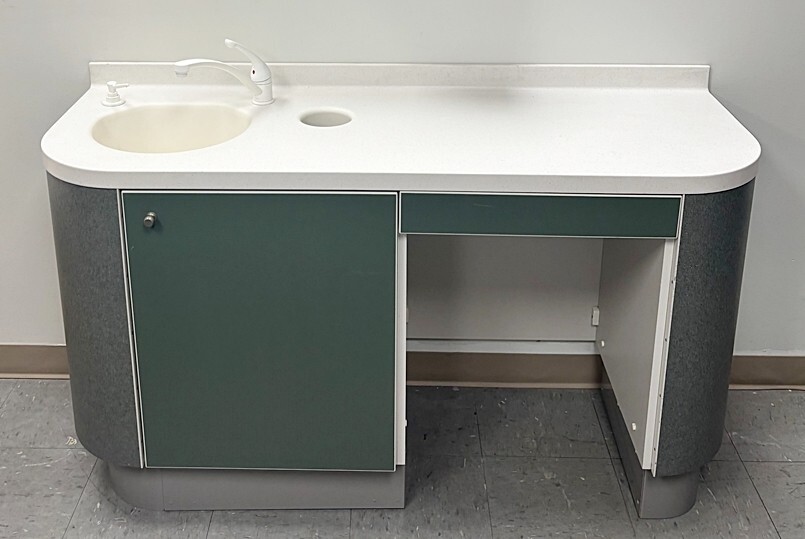 ADEC 5531 Dental Side Cabinet w/ Left Side Sink & Faucet - Green - Solid Top